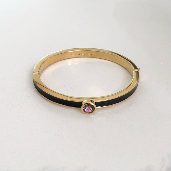 ⭐️Kate Spade⭐️Forever Gems Gold Black Hinged Bracelet Women's Bangle Jewelry - Picture 10 of 13